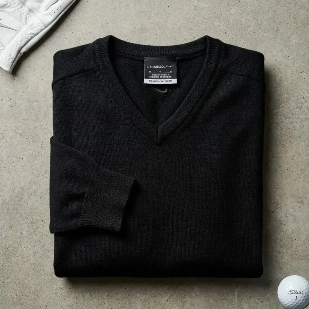 Nike Men's M V-Neck Sweater Wool Blend Black Old Money Preppy Minimalist Y2K